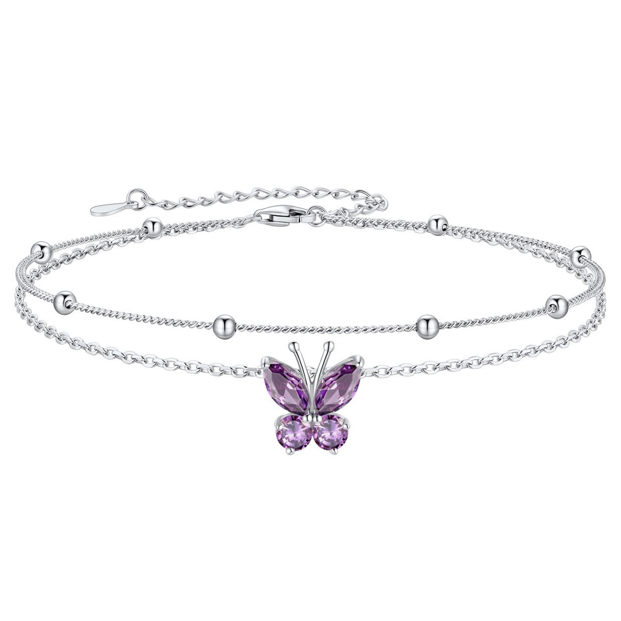 Bracelet de Cheville Papillon avec Pierre de Naissance en Argent 925