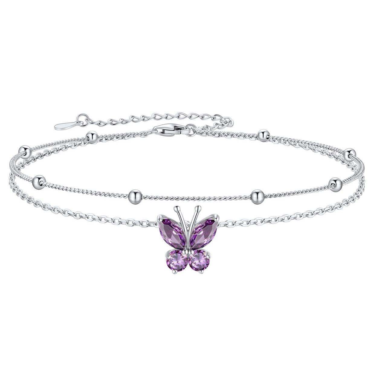 Bracelet de Cheville Papillon avec Pierre de Naissance en Argent 925