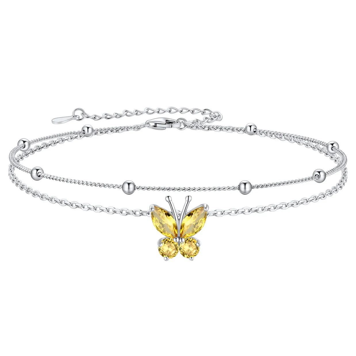 Bracelet de Cheville Papillon avec Pierre de Naissance en Argent 925