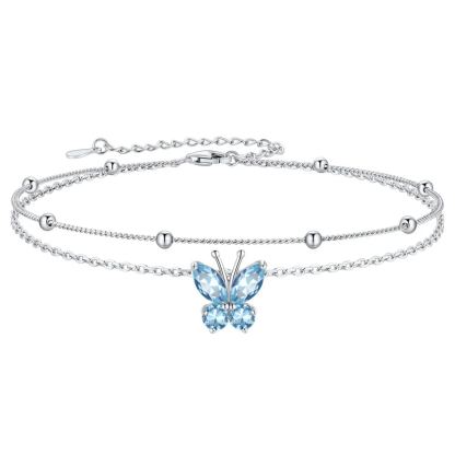 Bracelet de Cheville Papillon avec Pierre de Naissance en Argent 925