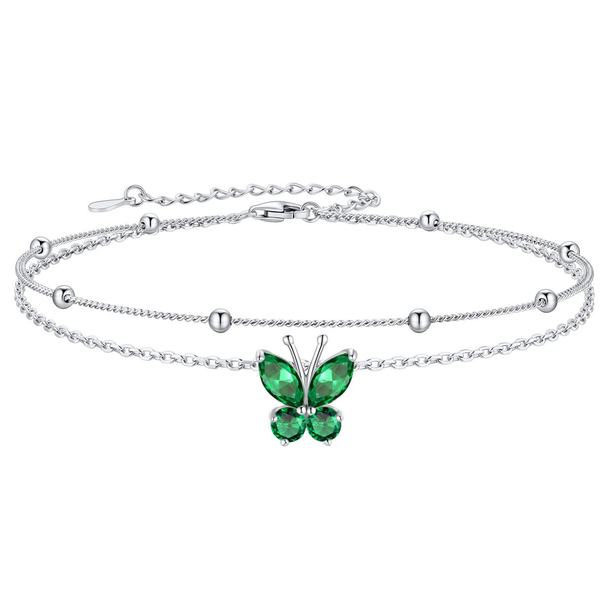 Bracelet de Cheville Papillon avec Pierre de Naissance en Argent 925