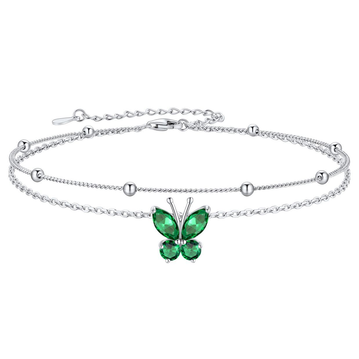 Bracelet de Cheville Papillon avec Pierre de Naissance en Argent 925