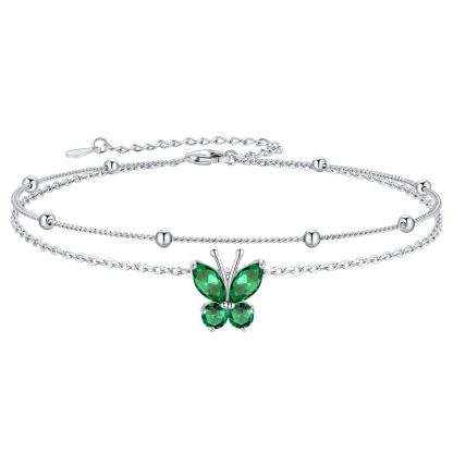 Bracelet de Cheville Papillon avec Pierre de Naissance en Argent 925