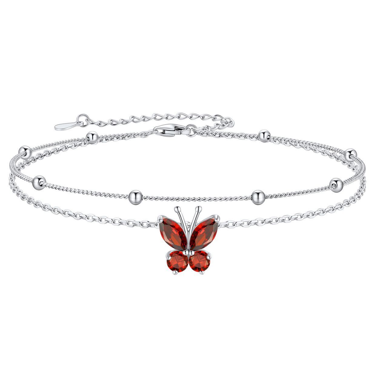 Bracelet de Cheville Papillon avec Pierre de Naissance en Argent 925