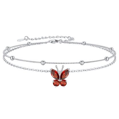 Bracelet de Cheville Papillon avec Pierre de Naissance en Argent 925