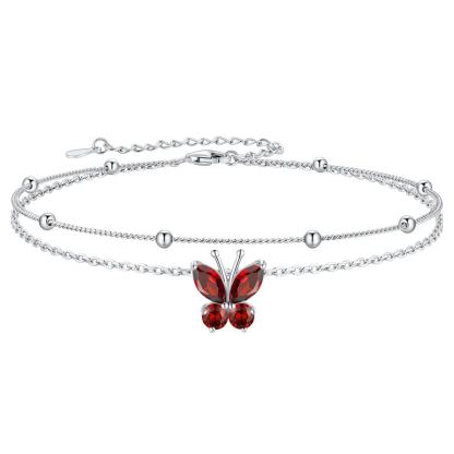 Bracelet de Cheville Papillon avec Pierre de Naissance en Argent 925
