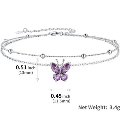 Bracelet de Cheville Papillon avec Pierre de Naissance en Argent 925 taille 