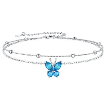 Bracelet de Cheville Papillon avec Pierre de Naissance en Argent 925