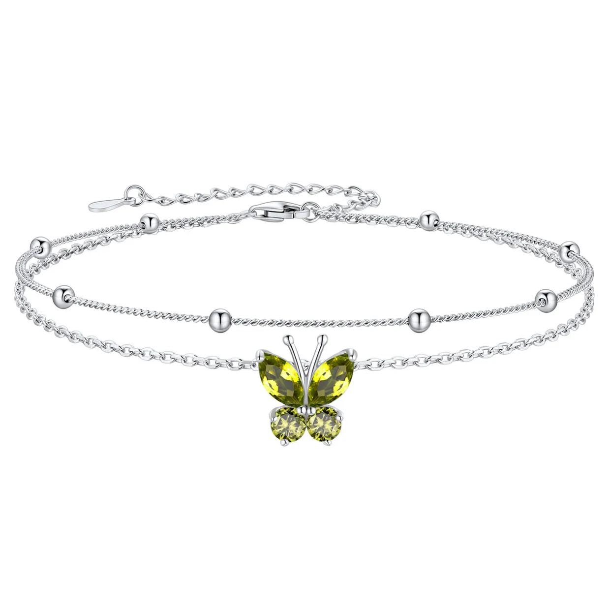 Bracelet de Cheville Papillon avec Pierre de Naissance en Argent 925