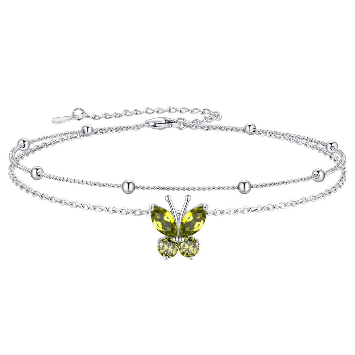 Bracelet de Cheville Papillon avec Pierre de Naissance en Argent 925