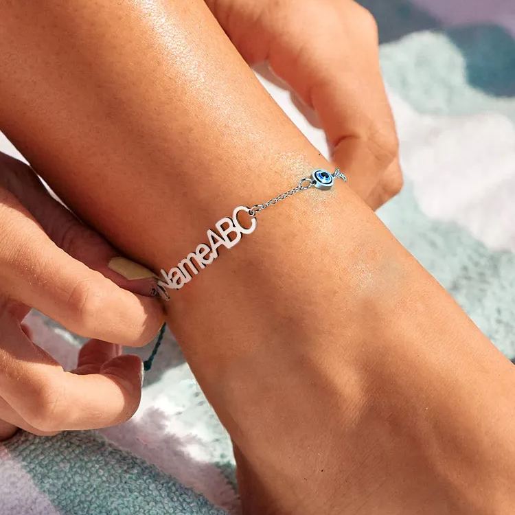 Bracelet de Cheville Personnalisé avec Nom et Œil pour femme