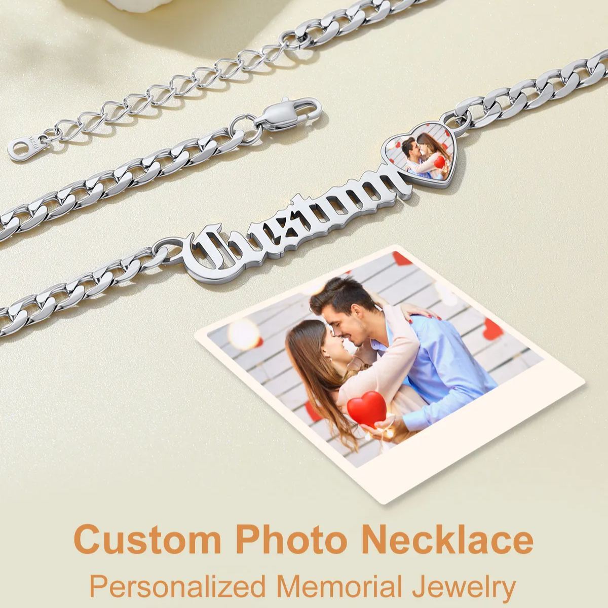 Collier Personnalisé Chaîne Cubaine avec Nom et Photo souvenir bijou