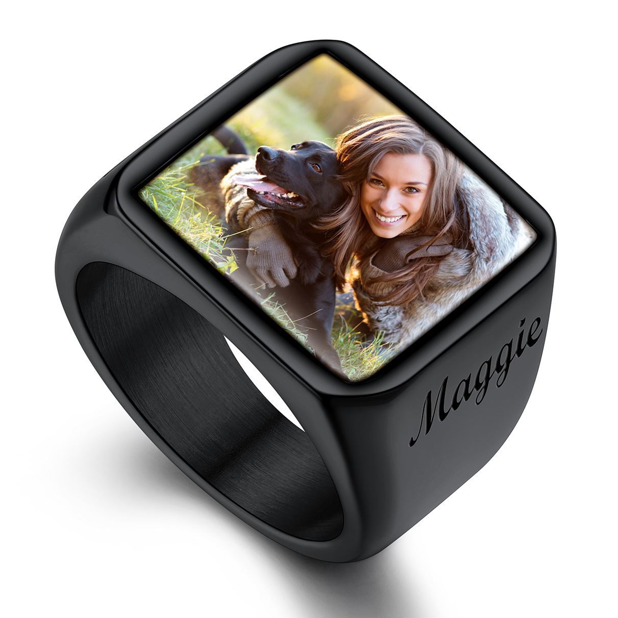 Bague Chevalière Homme Personnalisée avec Photo et Nom Gravé