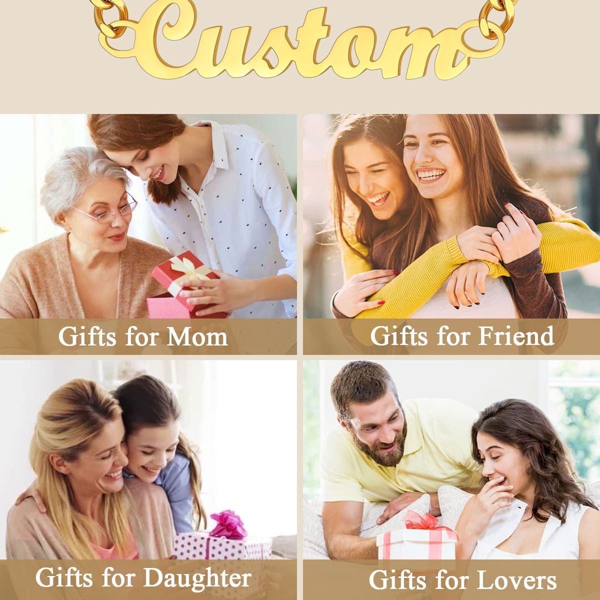 Collier Personnalisé avec Nom Chaîne Bijou Cadeau pour Femme