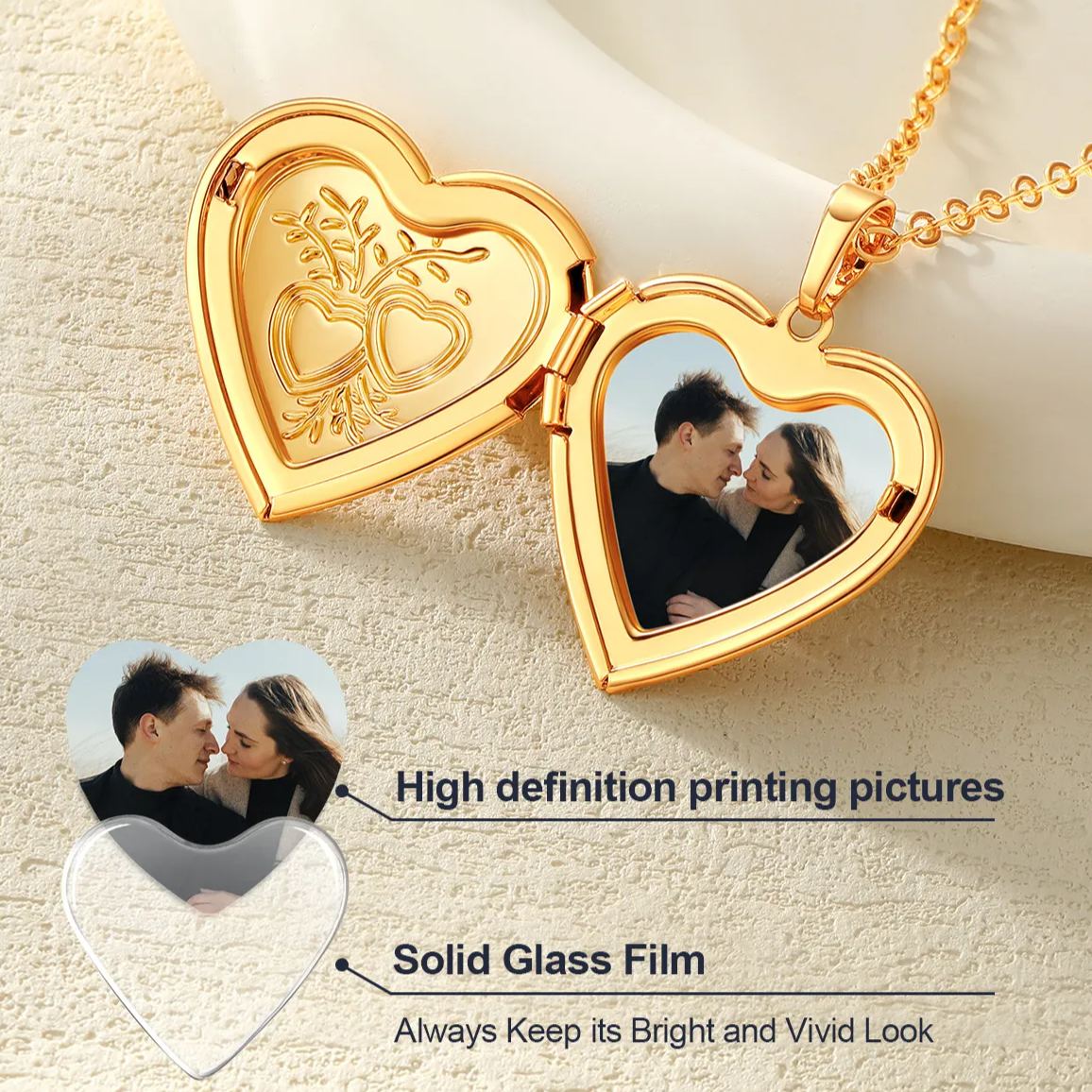 Collier Médaille Cœur Gravé Photo | Cadeau Noël femme