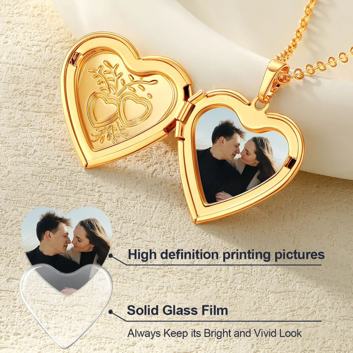 Collier Médaille Cœur Gravé Photo | Cadeau Noël femme