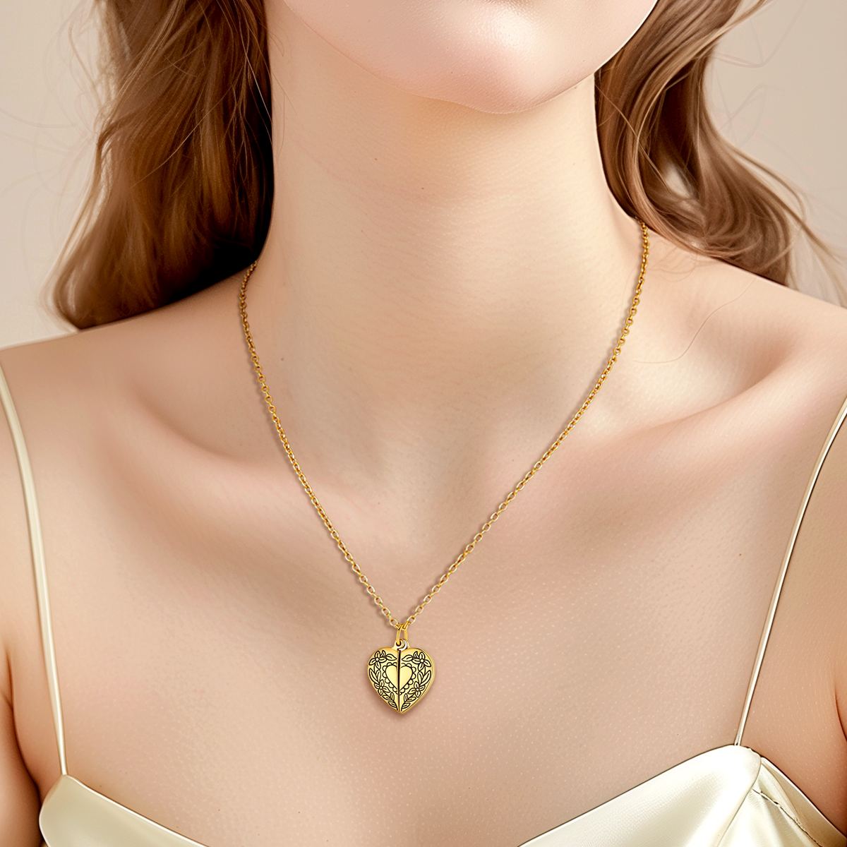 Collier Mémoire Médaillon Cœur Personnalisable Photo avec Fleur pour femme