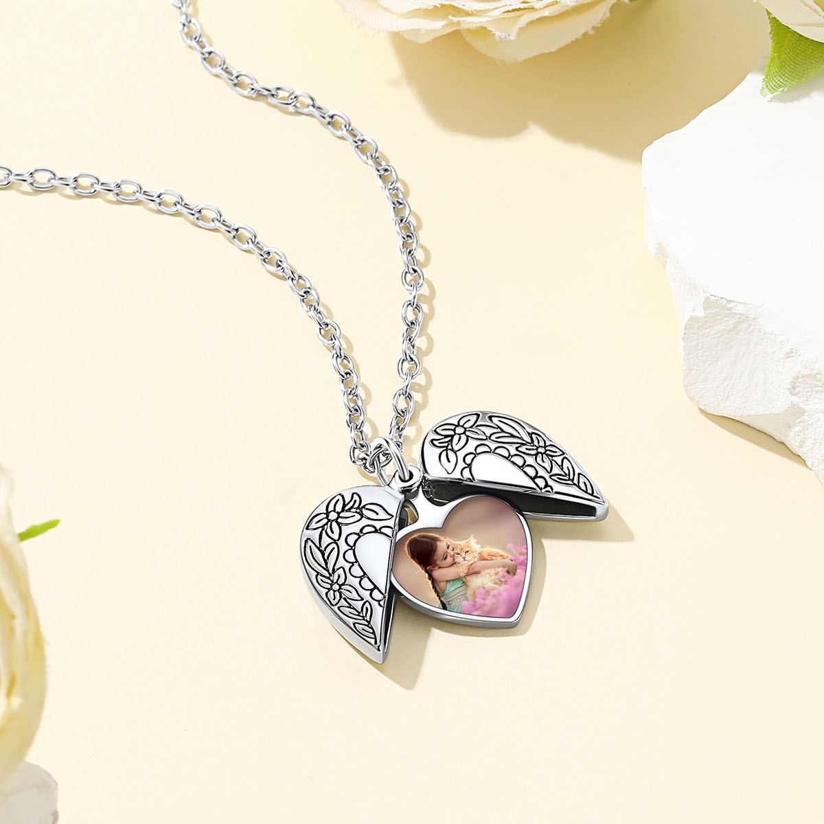 Collier Mémoire Médaillon Cœur argenté