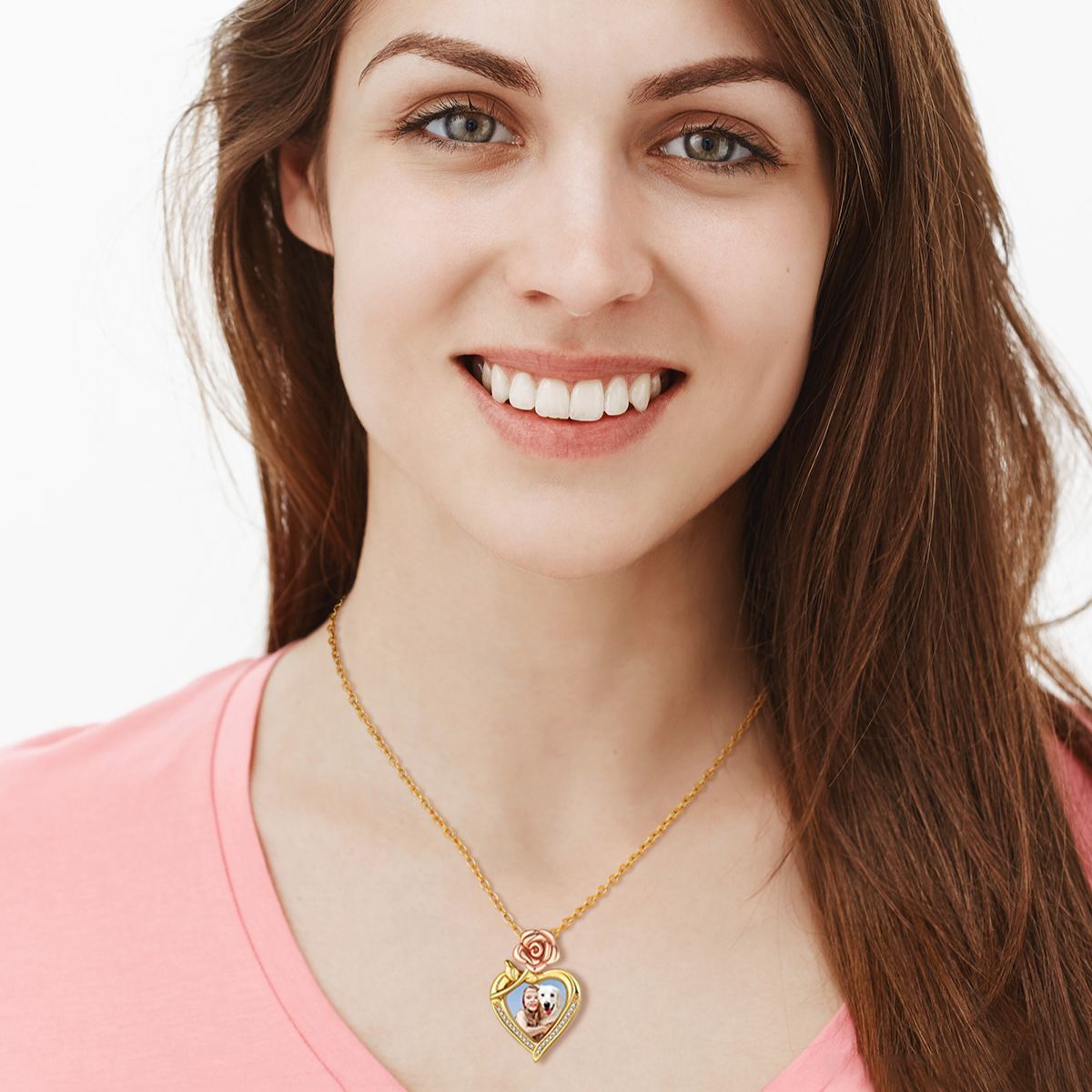 Collier Cœur Rose Gravée avec Photo 
