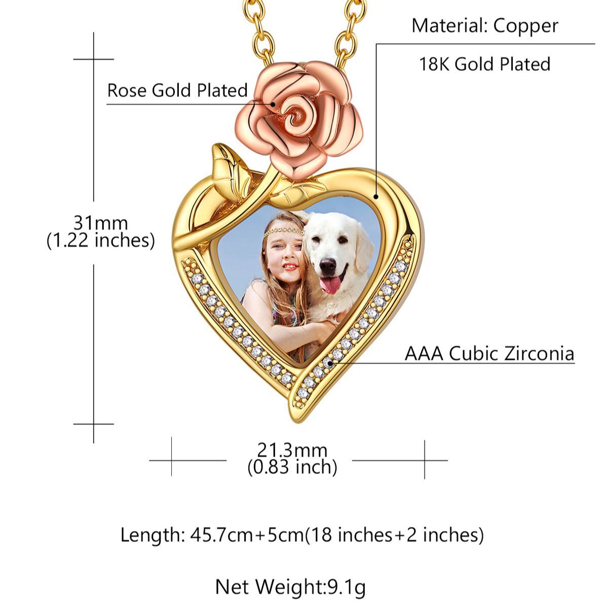 Collier Cœur Rose Gravée avec Photo Personnalisé pour Femme taille