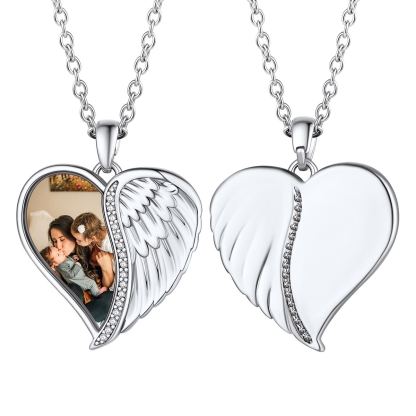 Collier Médaillon Photo avec Ailes d'Ange argenté