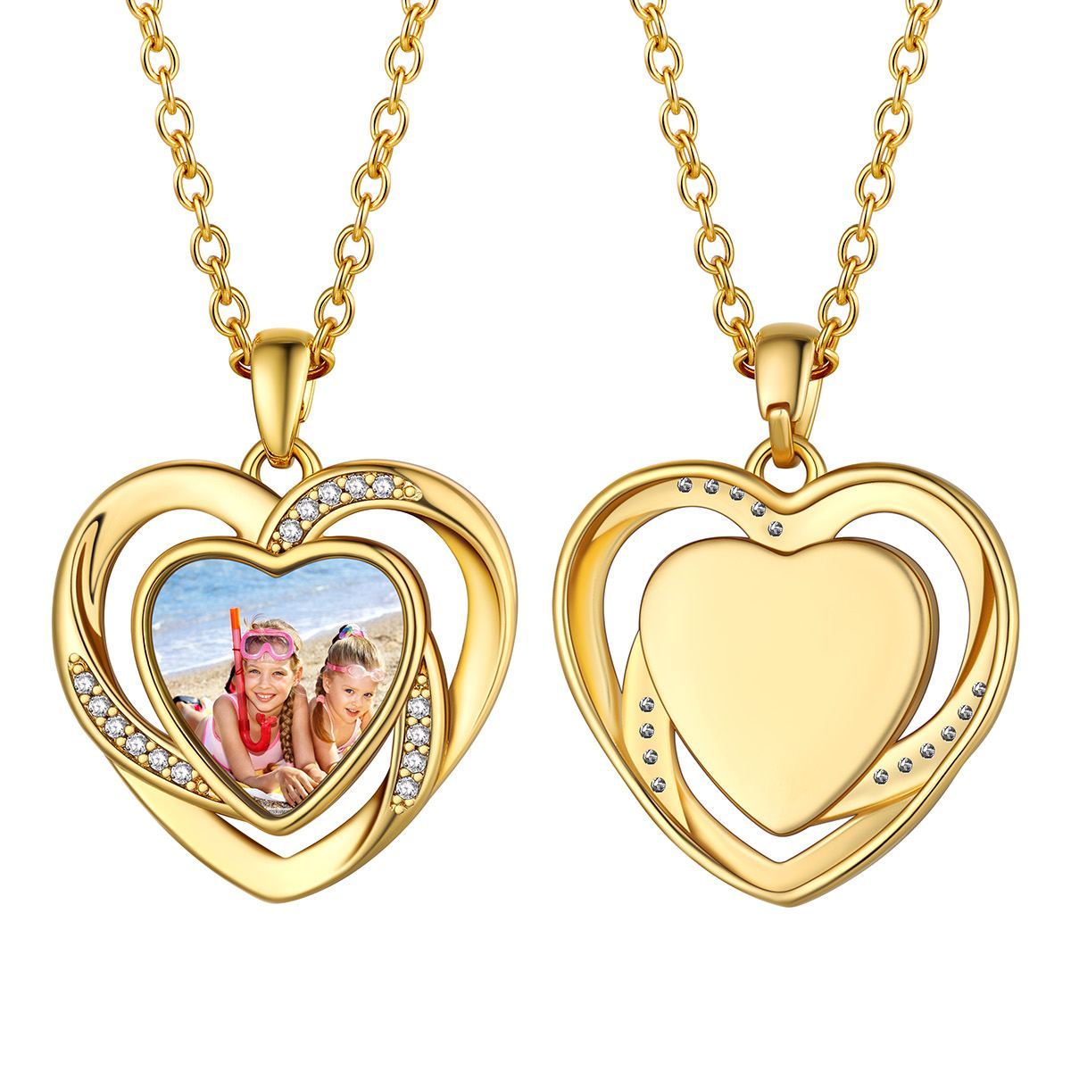 Collier Gravé Cœur Photo Personnalisé pour Femme or