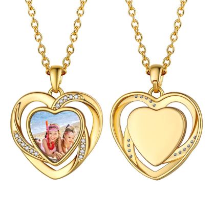 Collier Gravé Cœur Photo Personnalisé pour Femme or