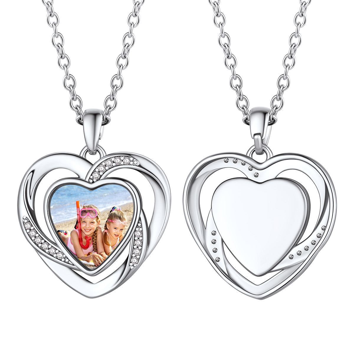 Collier Gravé Cœur Photo Personnalisé pour Femme argenté