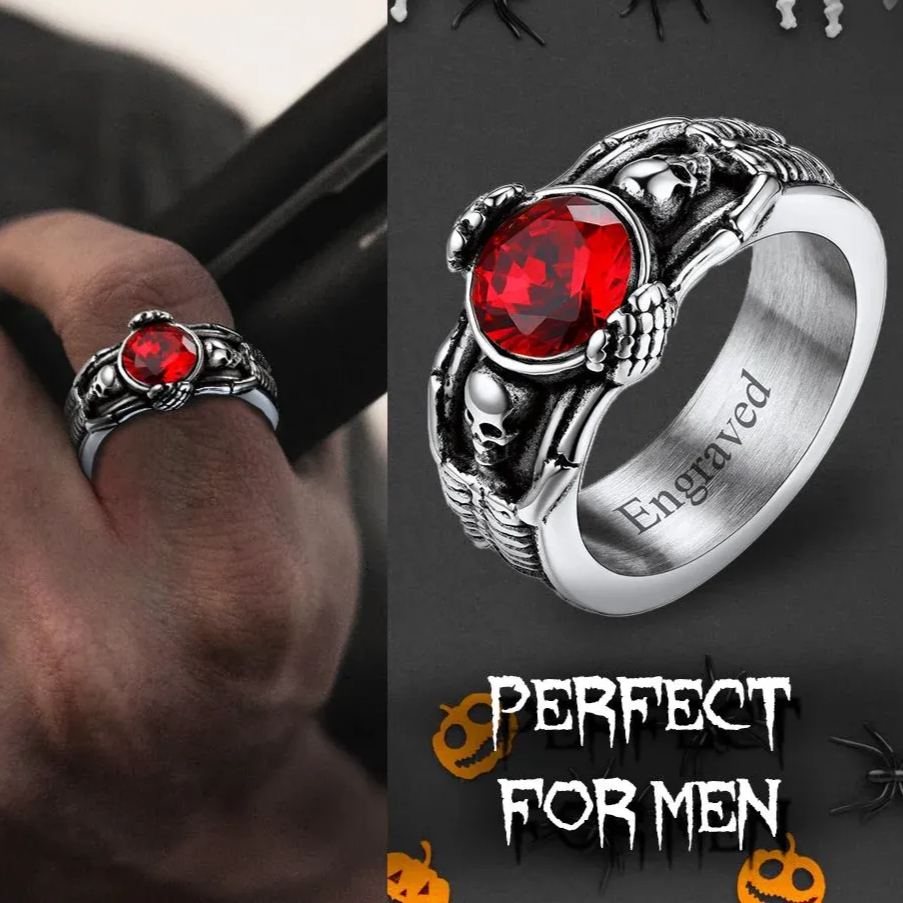 Bague Crâne Personnalisable avec Pierre de Naissance halloween