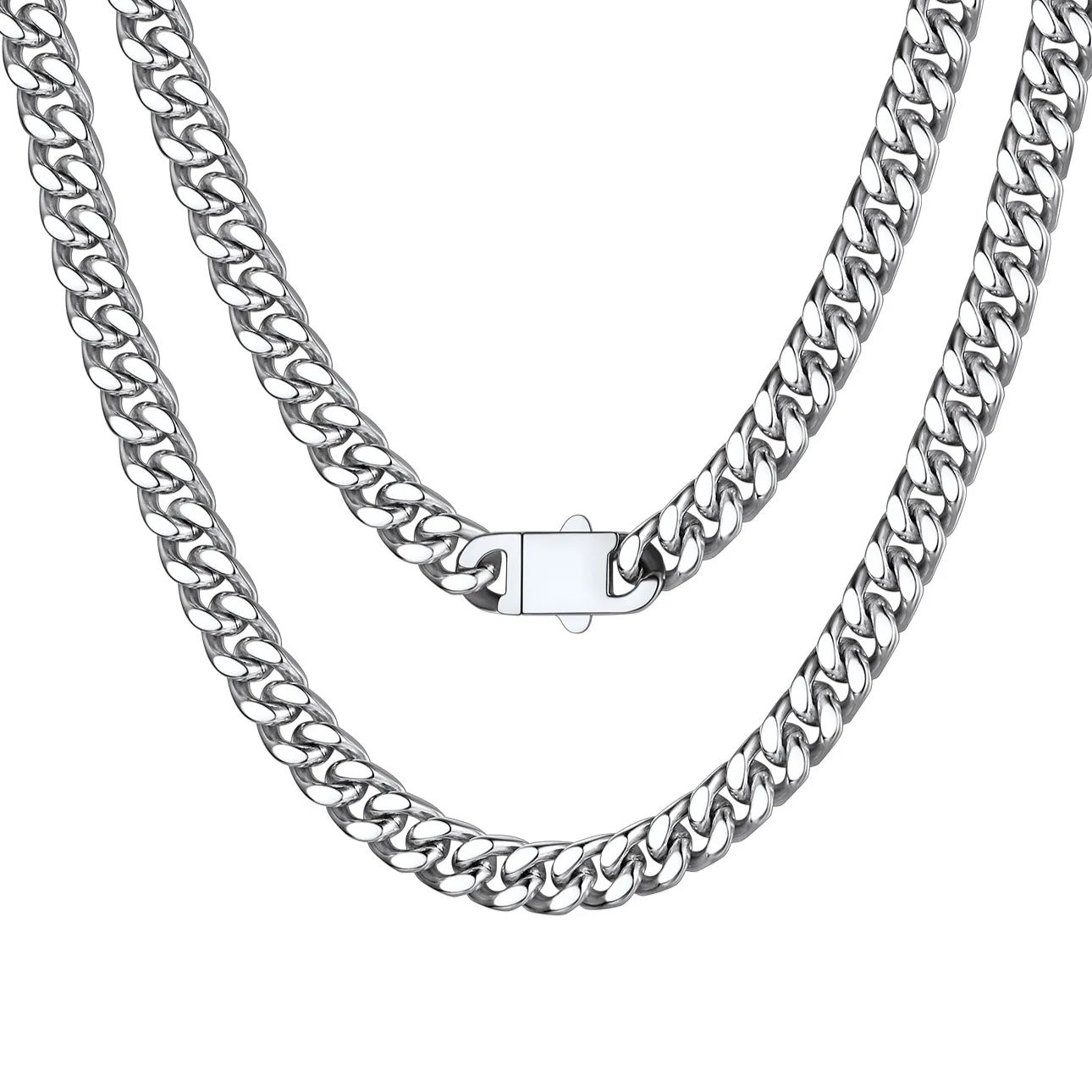 Chaîne Homme Cubaine Miami | Maillons Épais Acier Argenté 7 mm