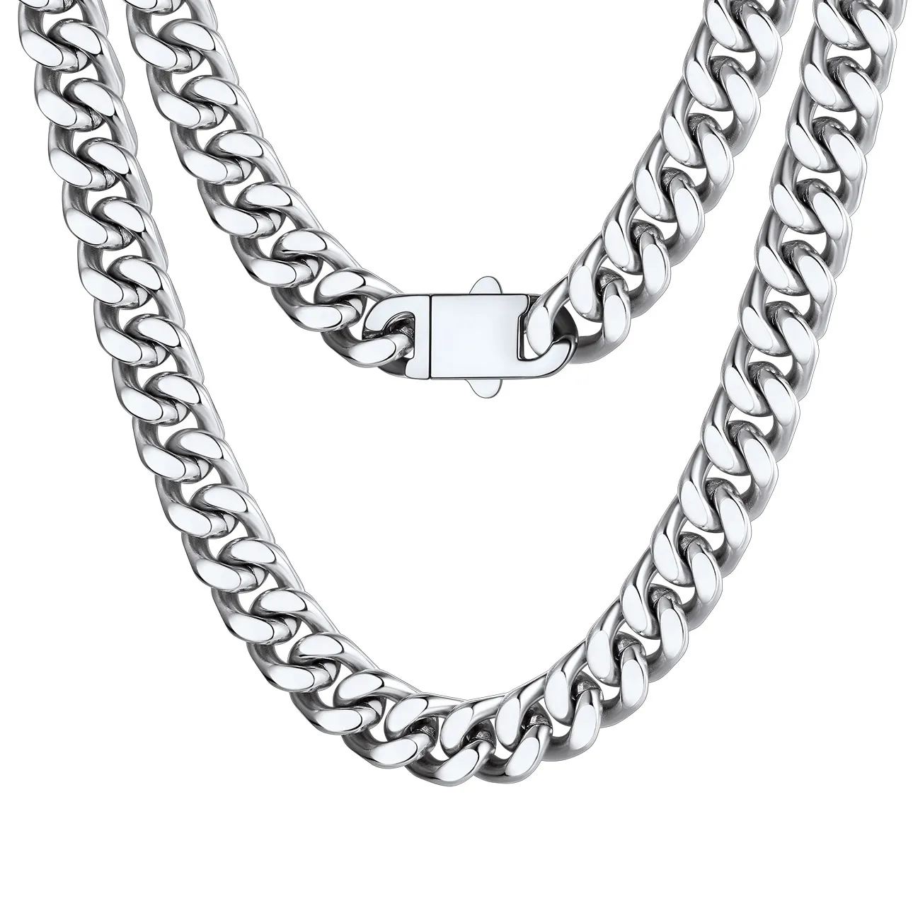 Chaîne Homme Cubaine Miami | Maillons Épais Acier Argenté 12mm