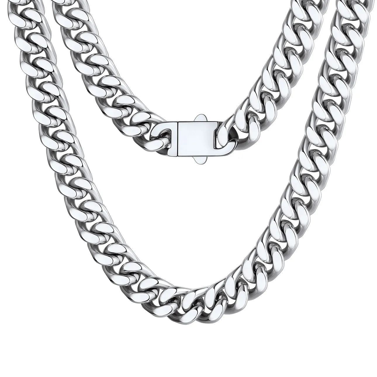 Chaîne Homme Cubaine Miami | Maillons Épais Acier Argenté 12mm