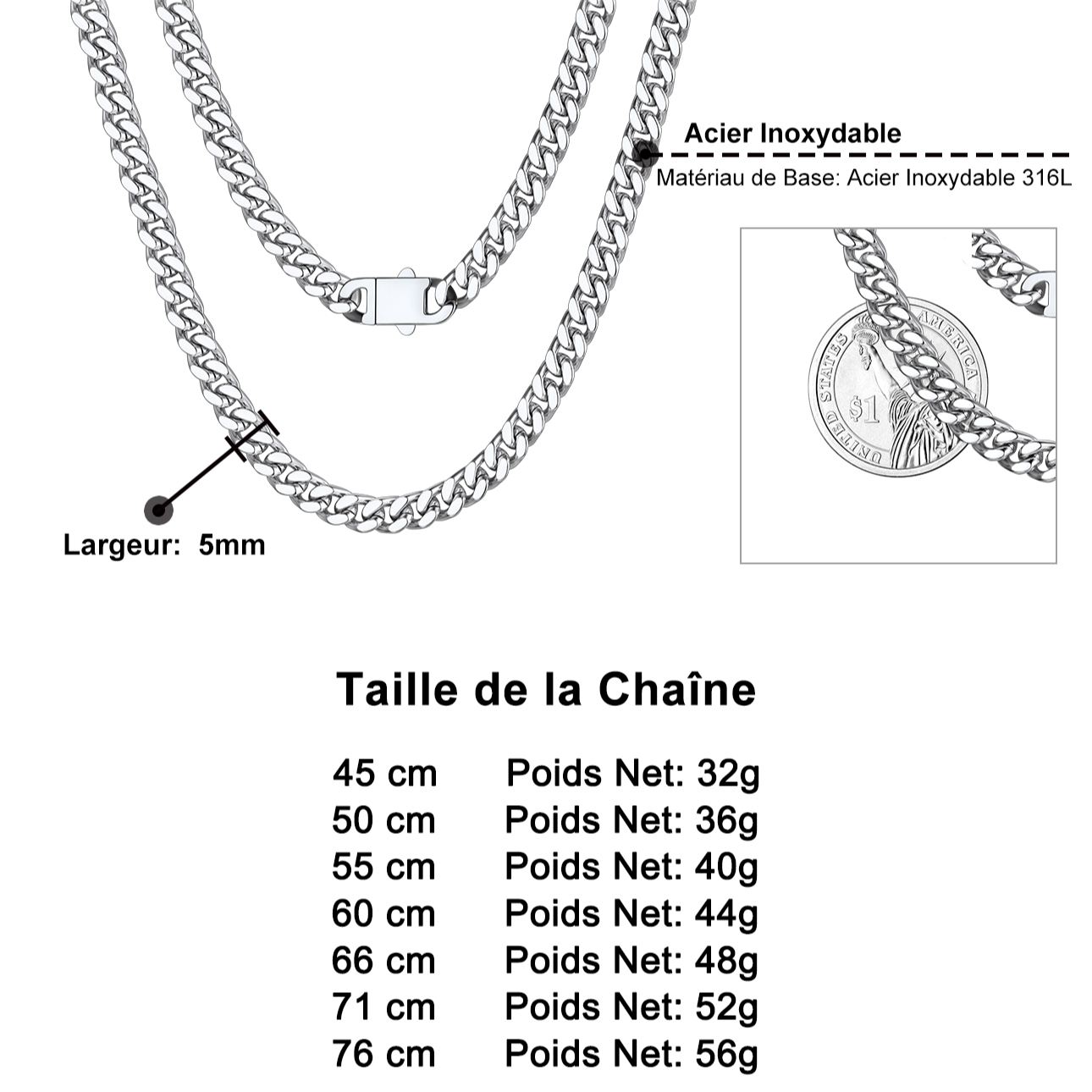 Chaîne Homme Cubaine Miami | Maillons Épais Acier Taille