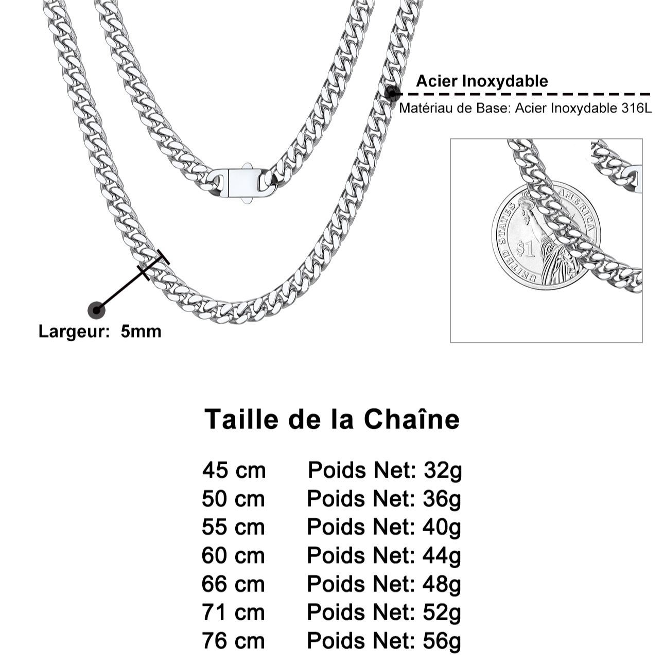 Chaîne Homme Cubaine Miami | Maillons Épais Acier Taille