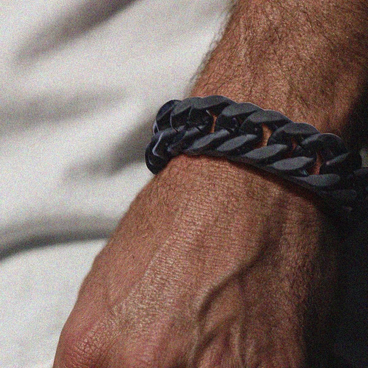 Bracelet Chaîne Cubaine pour Homme noir