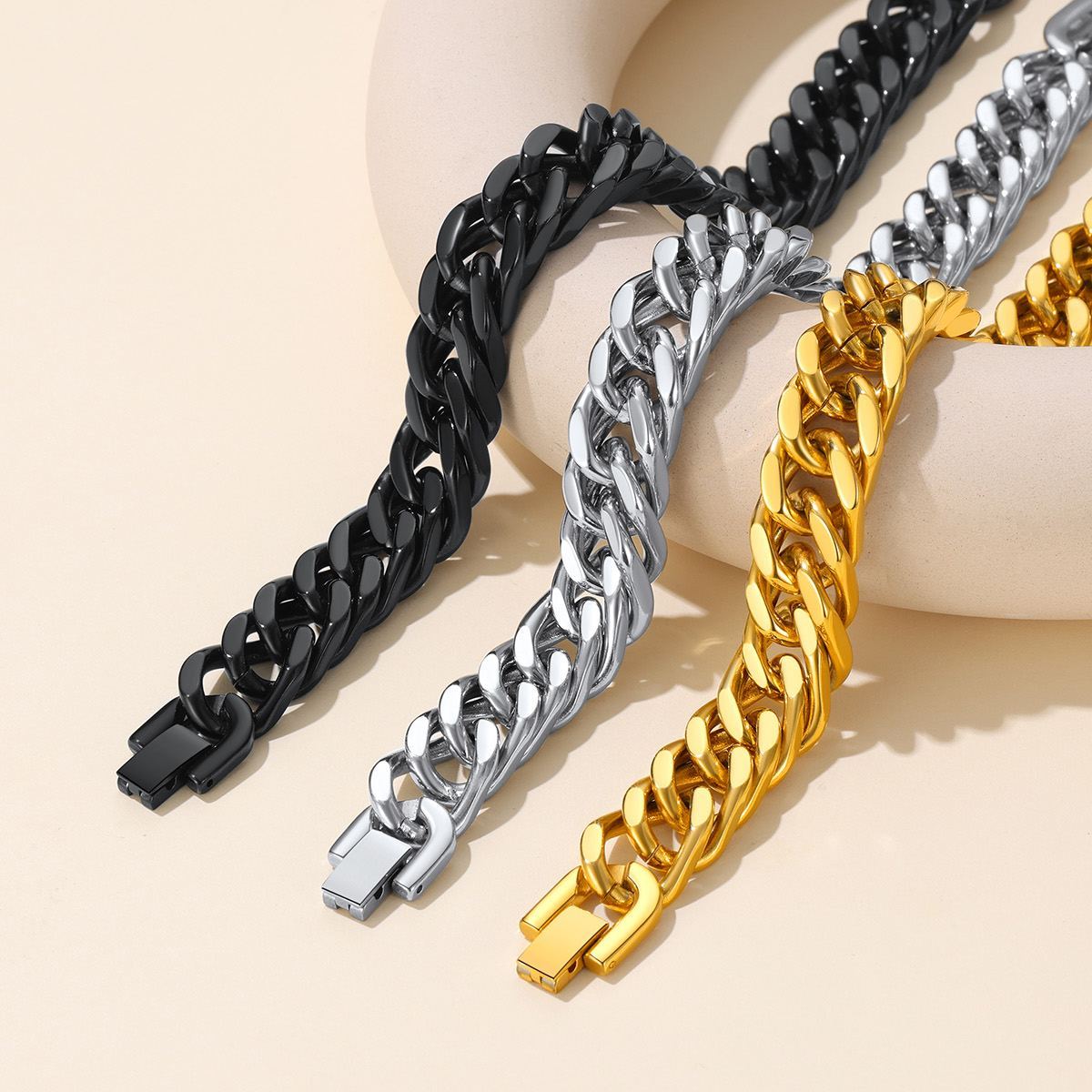 Bracelet Chaîne Cubaine Épaisse Miami 3 couleurs