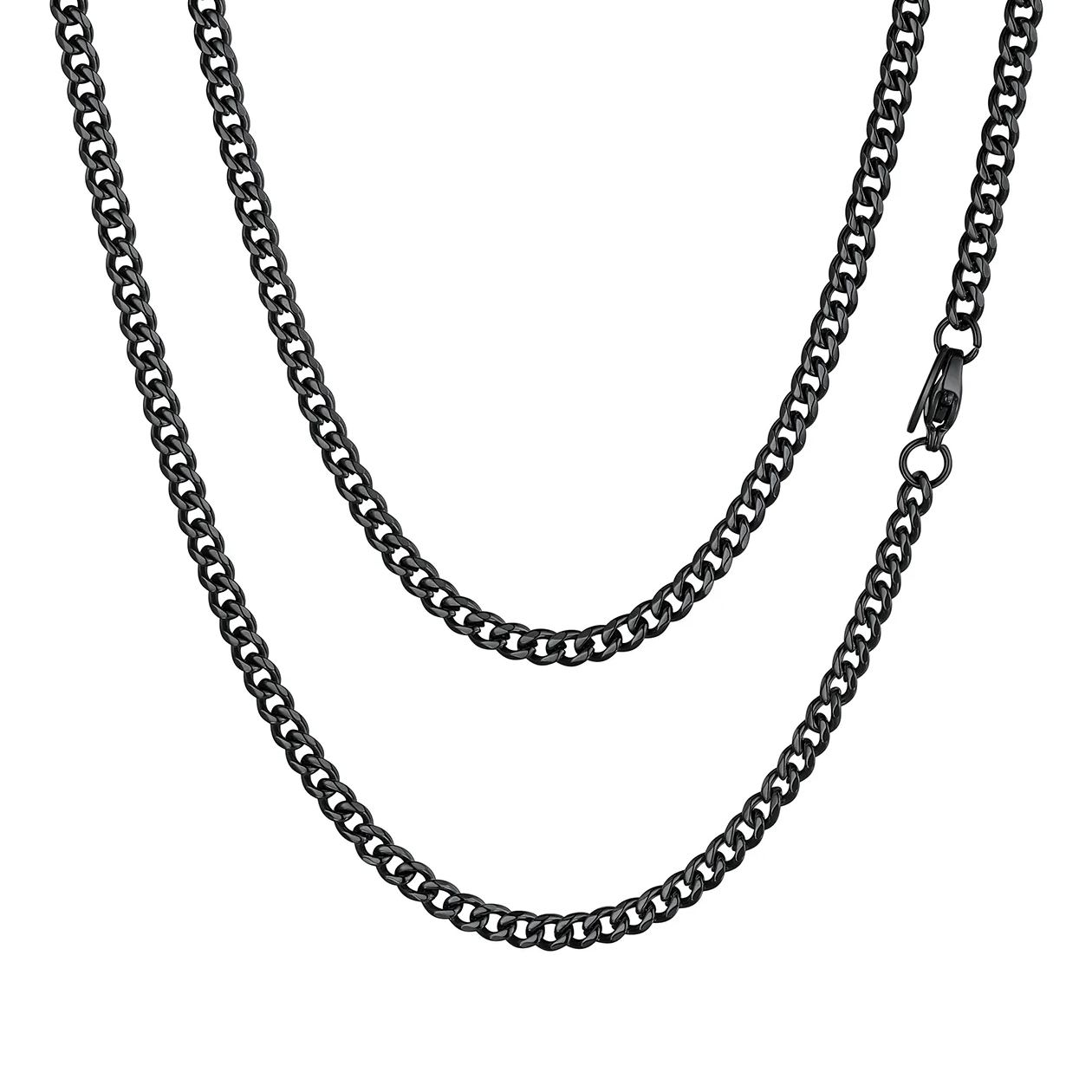 Chaîne Cubaine Miami Homme en Acier Inoxydable Massif Noir 3 mm