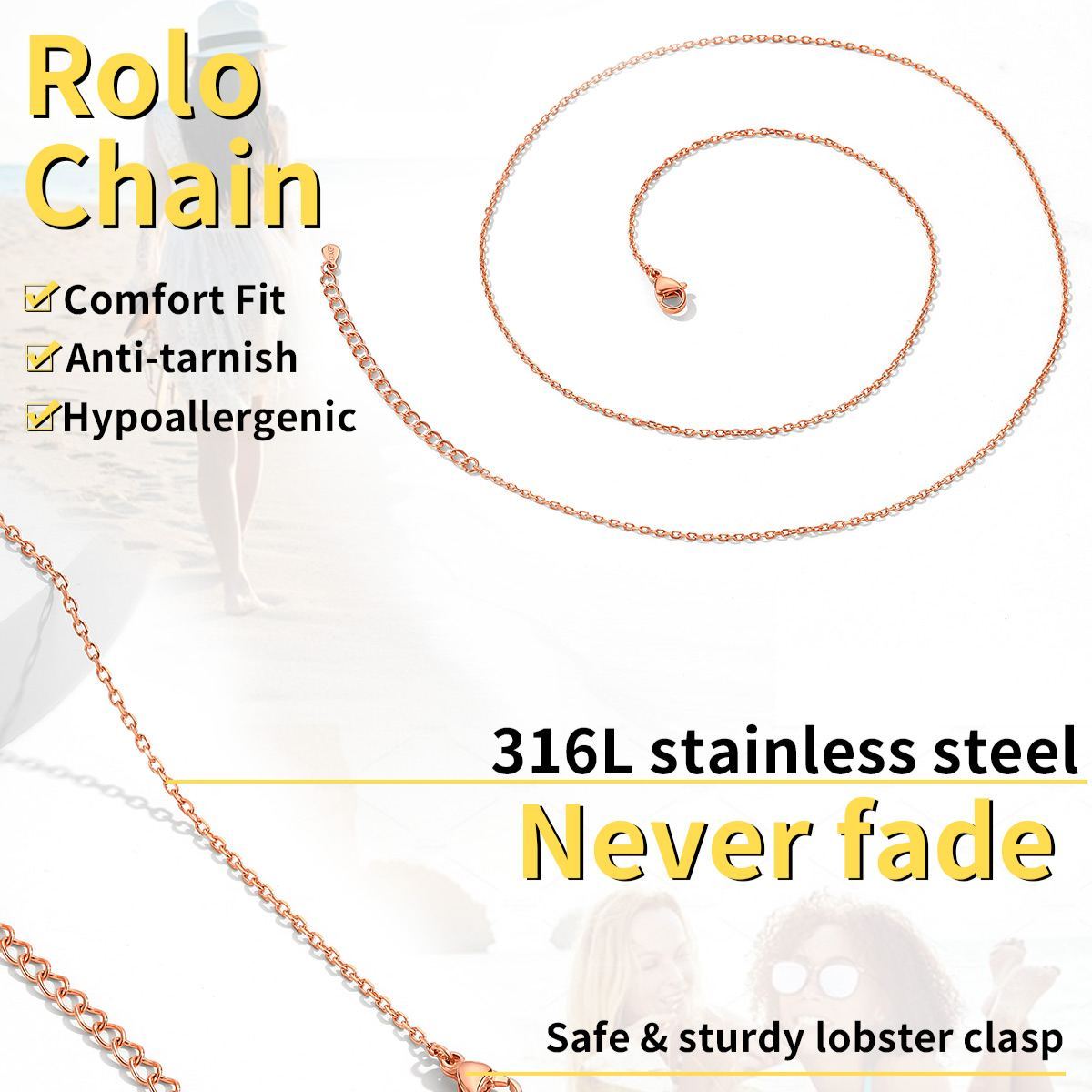 Collier Rolo Chaîne Femme en Argent en inoxydable