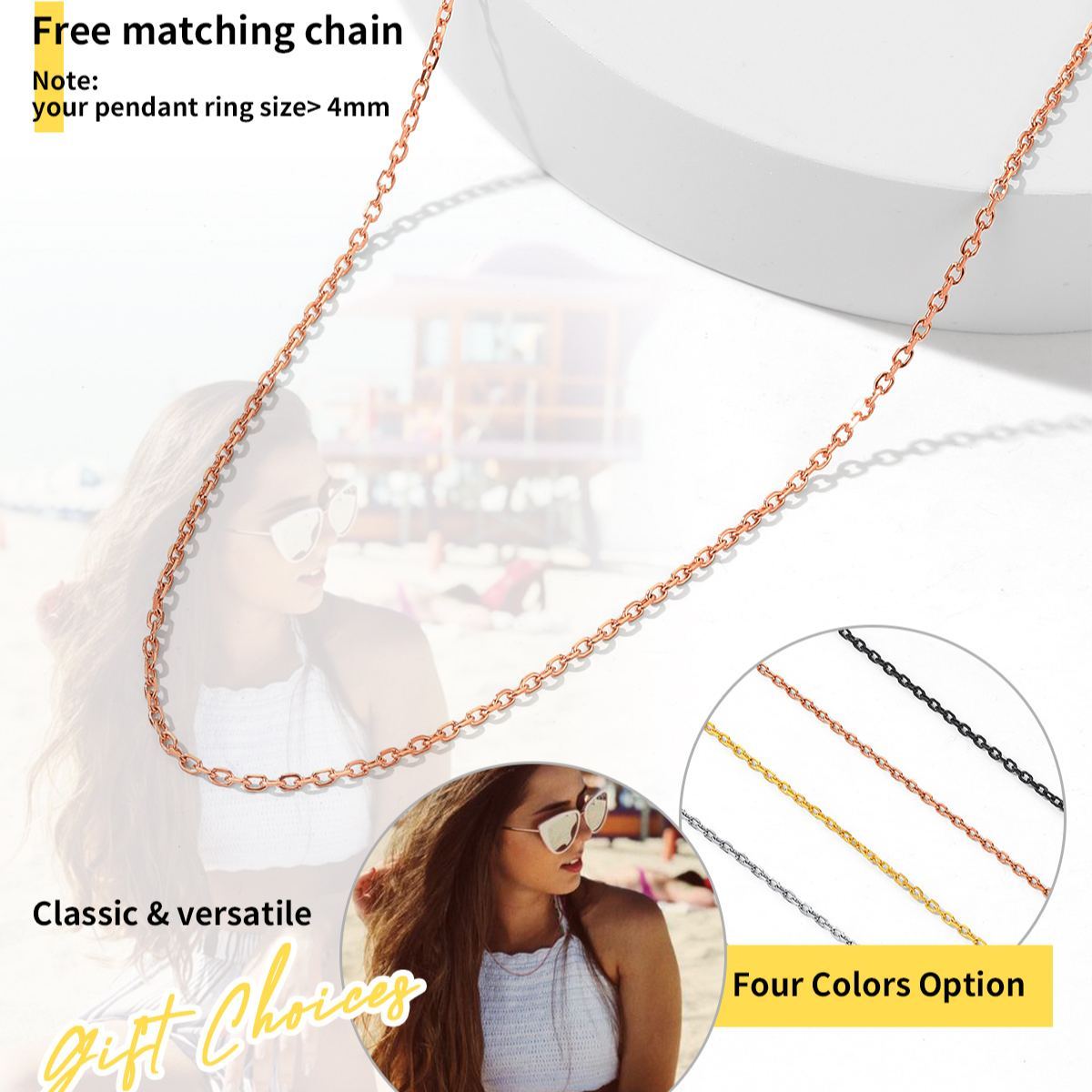 Collier Rolo Chaîne Femme 4 couleurs