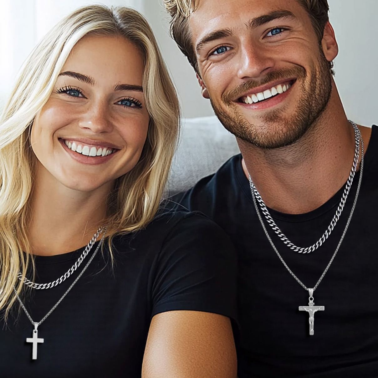 Collier Croix Catholique pour couple