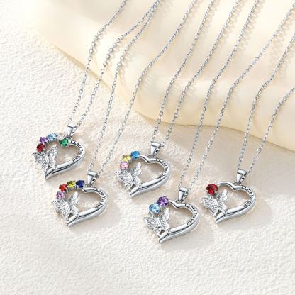 Collier Papillon Cœur avec Pierres de Naissance Personnalisées collection
