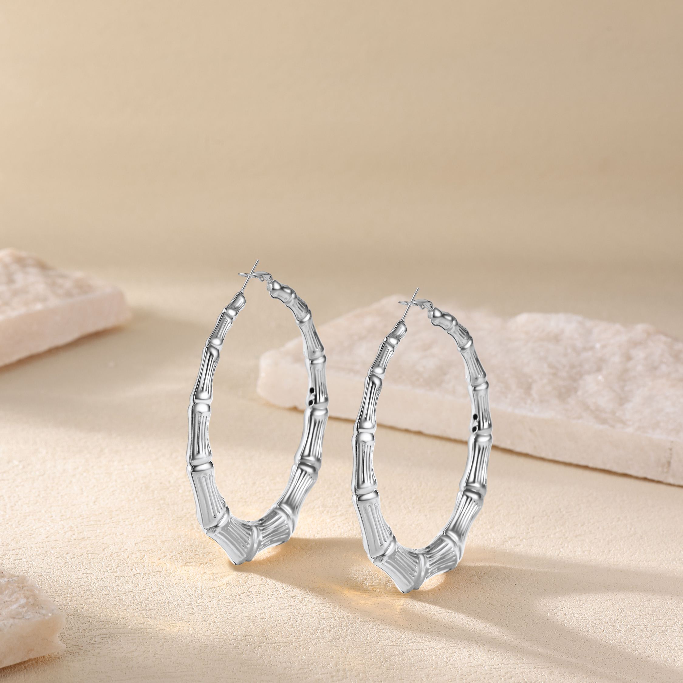 Boucles d'Oreilles Créoles Bambou Plaqué Or pour Femmes