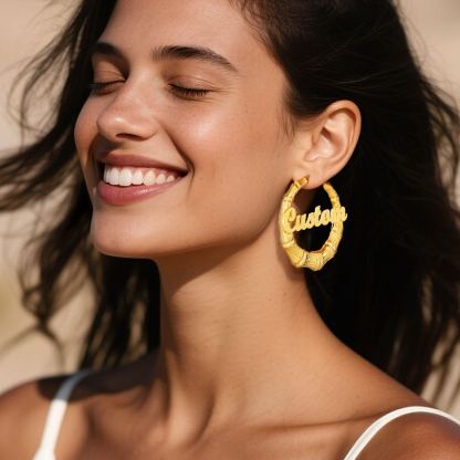 Créoles Bambou avec Nom Personnalisé