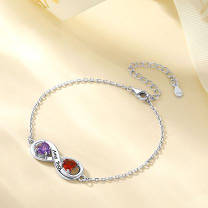 Bracelet Infini Personnalisé avec Prénoms et Pierres de Naissance pour maman
