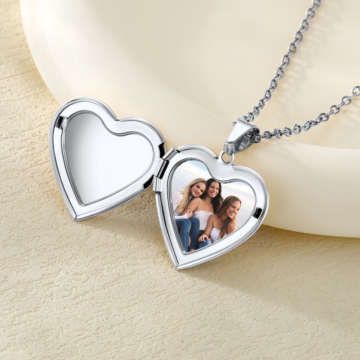Collier Médaillon Cœur Personnalisé avec Photo Cadeau Femme argent