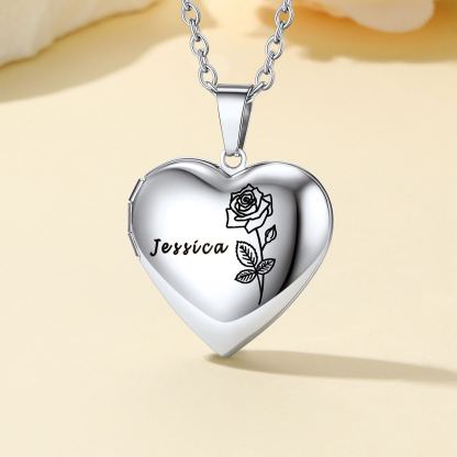 Collier Médaillon Cœur Fleur de Naissance Personnalisé Femme