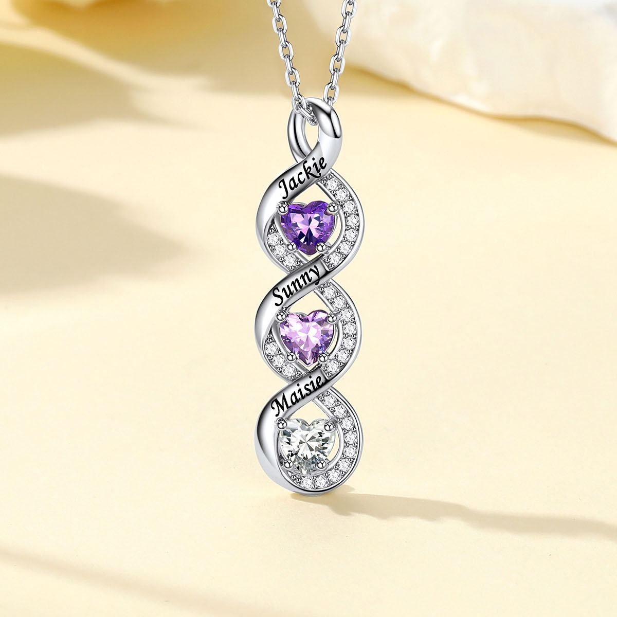 Collier Infini avec Prénom et Pierres de Naissance Cœur pour Maman