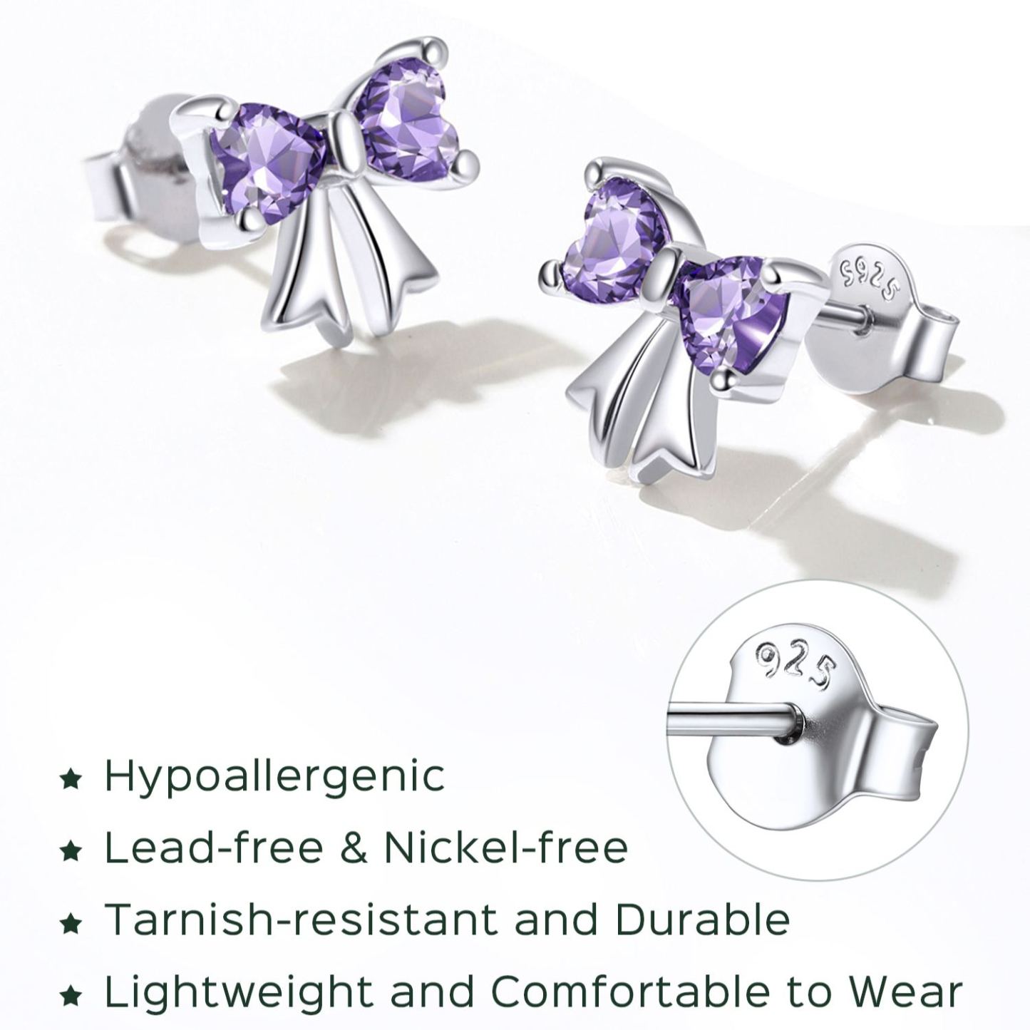 Clous d’oreilles Argent 925 Nœud avec Pierre de naissance détail