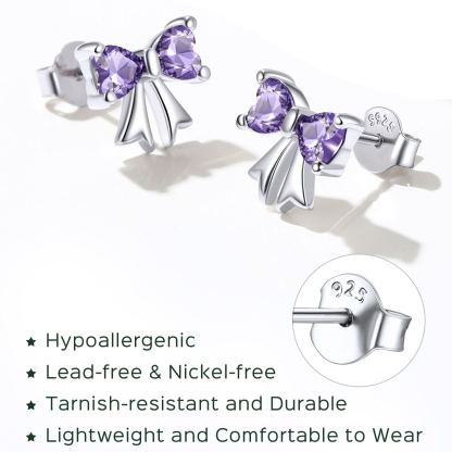 Clous d’oreilles Argent 925 Nœud avec Pierre de naissance détail