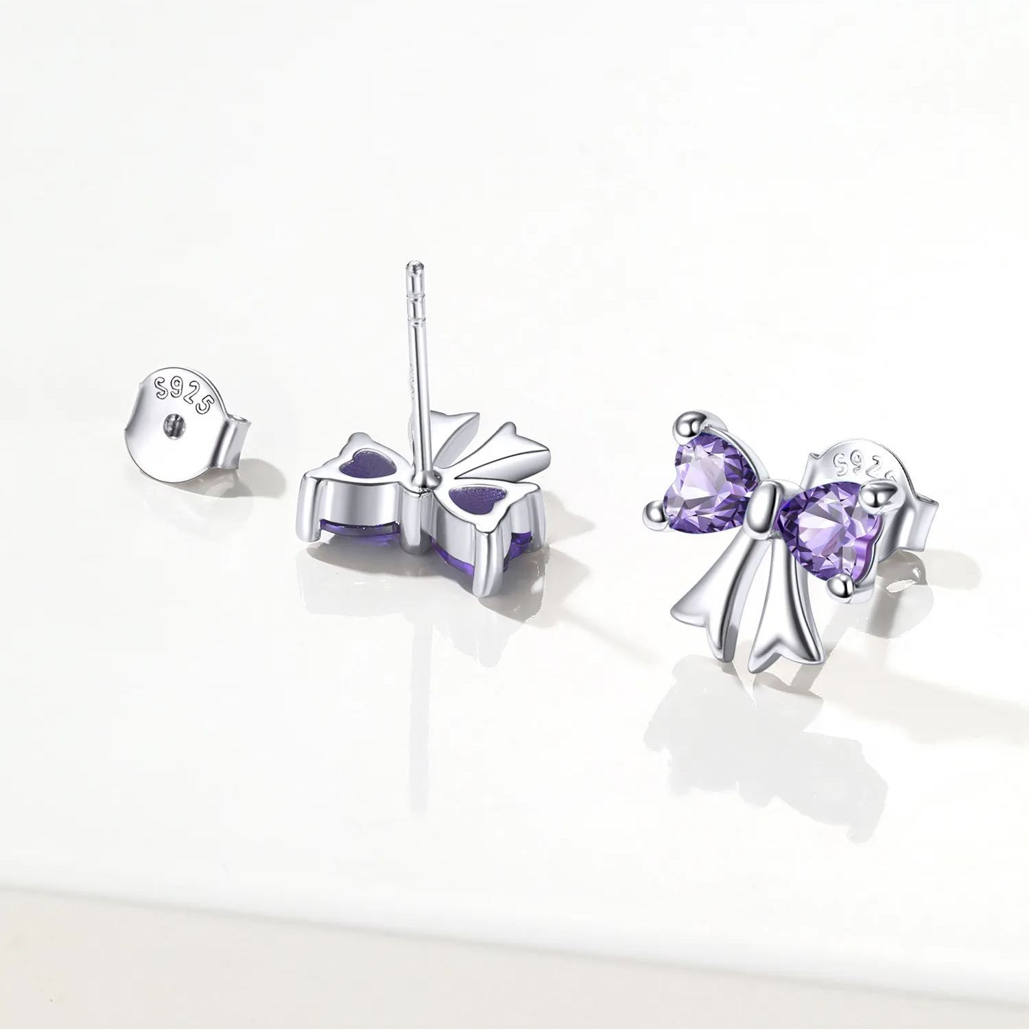 Clous d’oreilles Argent 925 Nœud avec Pierre de naissance